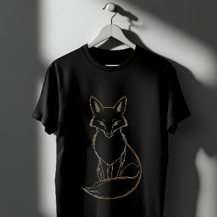 ゴールデンキツネラインアートエレガント – 動物デザイン Tシャツ