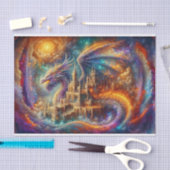 ゴールデンキャッスルドラゴンデコページ紙 | 神秘的な 薄葉紙 (クラフト)