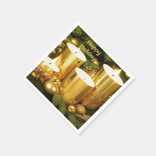ゴールデンキャンドルクリスマスホリデーペーパーナプキン スタンダードカクテルナプキン (角)