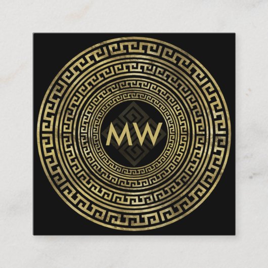 ゴールデンギリシャ鍵モノグラム – ラウンドフレーム スクエア名刺 (正面)