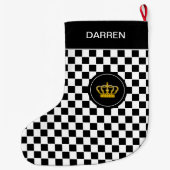 ゴールデンクラウンオン白黒チェスパターン ラージクリスマスストッキング (裏面)