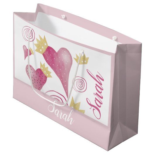 ゴールデンクラウンハート赤面水の色モノグラムの ラージペーパーバッグ (正面アングル)