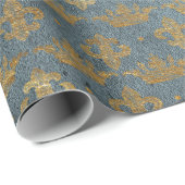 ゴールデンクラウン王室の紙吹雪グレーブルーベルベット ラッピングペーパー (ロールコーナー)