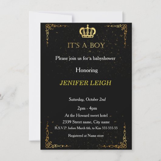 ゴールデンクラウン男の赤ちゃんのシャワー招待状 招待状 (正面)