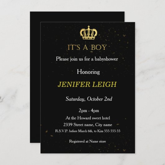 ゴールデンクラウン男の赤ちゃんの招待 招待状 (正面/裏面)