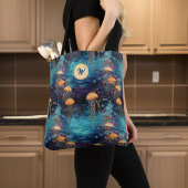 ゴールデンクラゲインティール(緑がかった色)海wモノグラムイニシャル トートバッグ