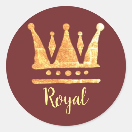 ゴールデンクラシッククラウンラウンドステッカー、光沢 ラウンドシール (正面)