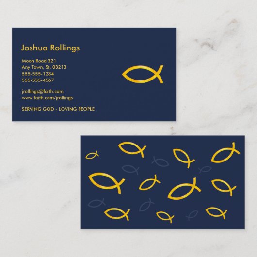 ゴールデンクリスチャン魚 |感動的 | 名刺 (正面/裏面)