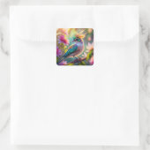 ゴールデンクリステッドグリーンヘディングフィンチファンタジー鳥 スクエアシール (バッグ)