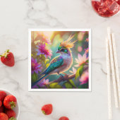 ゴールデンクリステッドグリーンヘディングフィンチファンタジー鳥 スタンダードカクテルナプキン (インサイチュ)