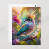 ゴールデンクリステッドグリーンヘディングフィンチファンタジー鳥 ポストカード (正面/裏面)
