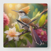 ゴールデンクリステッドファンタジー鳥 スクエア壁時計 (正面)