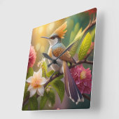 ゴールデンクリステッドファンタジー鳥 スクエア壁時計 (傾斜)