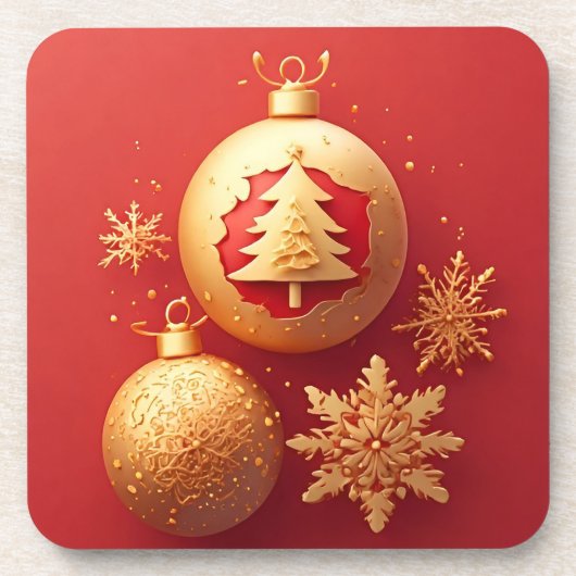 ゴールデンクリスマスの飾り付け コースター (正面)