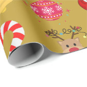 ゴールデンクリスマスアイコンラッピング紙 ラッピングペーパー (ロールコーナー)