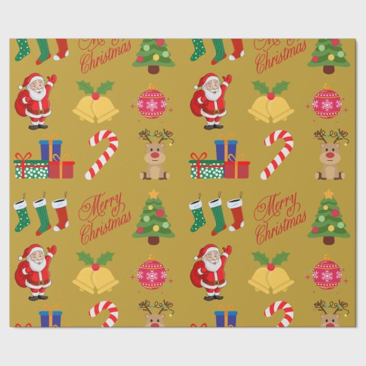 ゴールデンクリスマスアイコンラッピング紙 ラッピングペーパー (シーム)