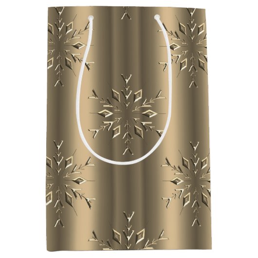 ゴールデンクリスマスエレガンススノーフレーク ミディアムペーパーバッグ (正面)