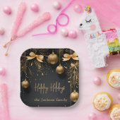 ゴールデンクリスマスエレガンス – カスタマイズ可能なプレート ペーパープレート (パーティー)