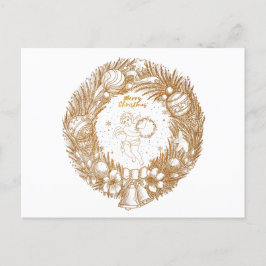 ゴールデンクリスマスエンジェル – リース – メリークリスマス シーズンポストカード