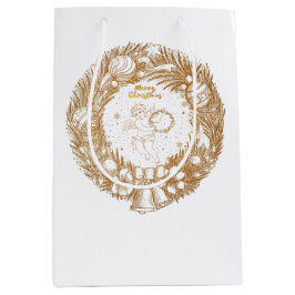 ゴールデンクリスマスエンジェル – リース – メリークリスマス ミディアムペーパーバッグ