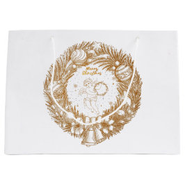 ゴールデンクリスマスエンジェル – リース – メリークリスマス ラージペーパーバッグ