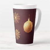 ゴールデンクリスマスオーナメントと雪片 カフェラテマグ (右アングル)