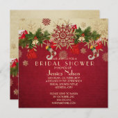ゴールデンクリスマスオーナメントレッドブライダルシャワー 招待状 (正面/裏面)