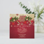 ゴールデンクリスマスオーナメントレッドブライダルシャワー 招待状 (スタンド正面)