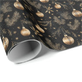 ゴールデンクリスマスオーナメント松の葉ホリデー ラッピングペーパー (ロールコーナー)