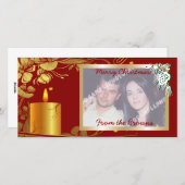 ゴールデンクリスマスキャンドルと花カスタム製品 シーズンカード (正面/裏面)
