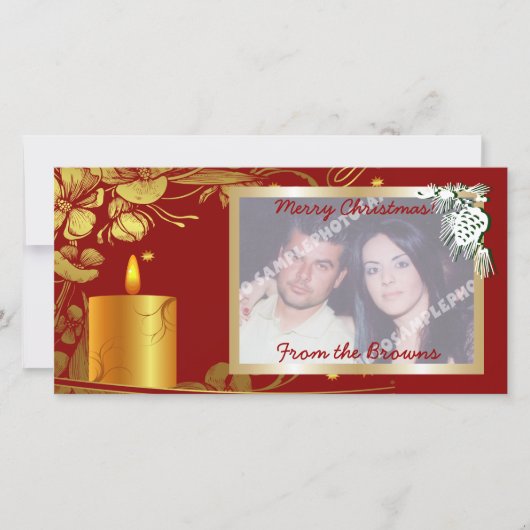 ゴールデンクリスマスキャンドルと花カスタム製品 シーズンカード (正面)