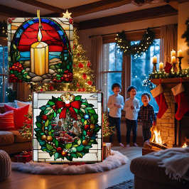 ゴールデンクリスマスキャンドルのフェイクステンドグラス セラミックオーナメント