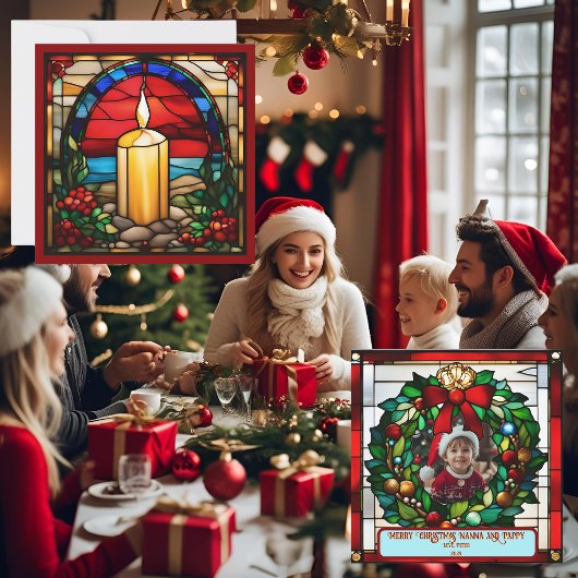 ゴールデンクリスマスキャンドル ステンドグラス風デザイン