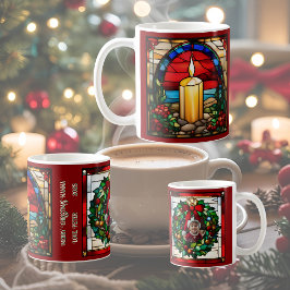 ゴールデンクリスマスキャンドル ステンドグラス風デザイン コーヒーマグカップ