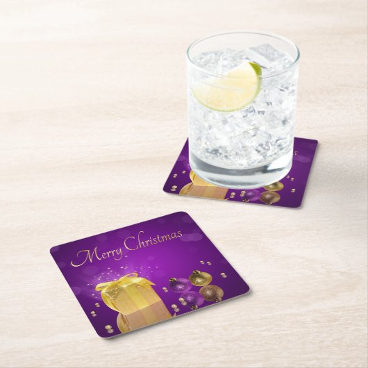 ゴールデンクリスマスギフトボックス スクエアペーパーコースター (インサイチュ)