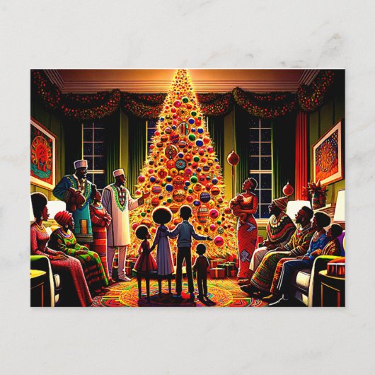 ゴールデンクリスマスグロー:アフリカ系アメリカ人ファミリーのF シーズンポストカード (正面)