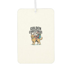 ゴールデンクリスマスサンタクロース乗馬レトリーバーTシャツデザイン カーエアーフレッシュナー