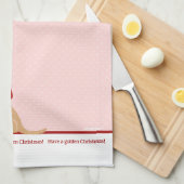 ゴールデンクリスマスサンタ犬のキッチンタオルを持っている キッチンタオル (四つ折り)