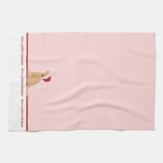 ゴールデンクリスマスサンタ犬のキッチンタオルを持っている キッチンタオル (横)