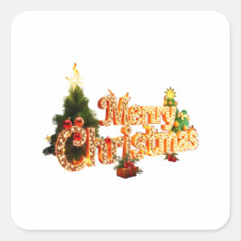 ゴールデンクリスマスススススパークル – フェスティバルツリー スクエアシール