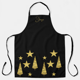 ゴールデンクリスマスツリーとスターモノグラムのズ エプロン