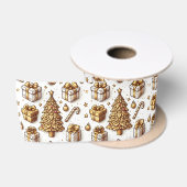 ゴールデンクリスマスツリーとプレゼント サテンリボン (リール)