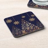 ゴールデンクリスマスツリーの青い背景 コースター (左側)