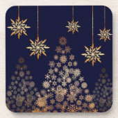 ゴールデンクリスマスツリーの青い背景 コースター (正面)