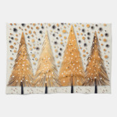 ゴールデンクリスマスツリーシャイニースノーフレークの休日 キッチンタオル (横)