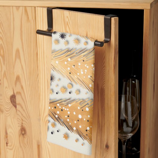 ゴールデンクリスマスツリーシャイニースノーフレークの休日 キッチンタオル (三つ折り)