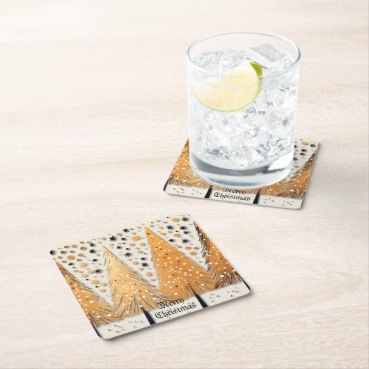 ゴールデンクリスマスツリーシャイニースノーフレークの休日 スクエアペーパーコースター (インサイチュ)