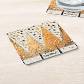 ゴールデンクリスマスツリーシャイニースノーフレークの休日 スクエアペーパーコースター (アングル)