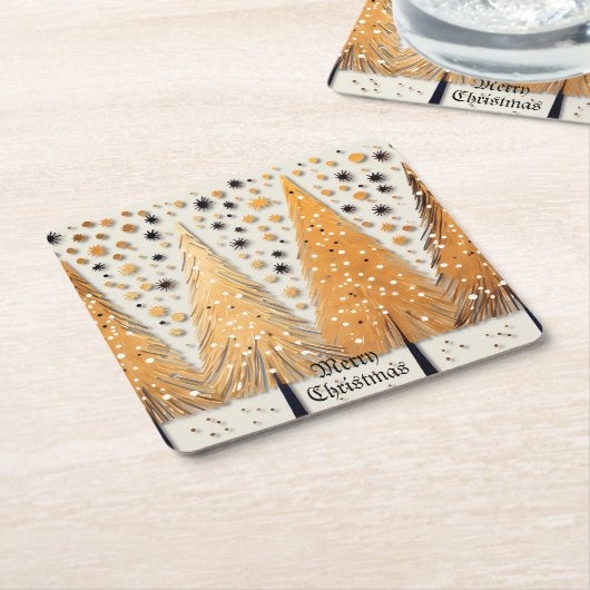 ゴールデンクリスマスツリーシャイニースノーフレークの休日 スクエアペーパーコースター (アングル)