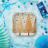 ゴールデンクリスマスツリーシャイニースノーフレークの休日 ペーパープレート (パーティー)